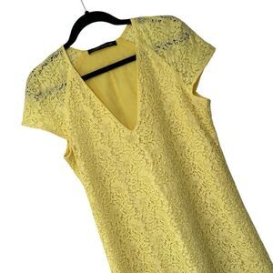 Zara Woman Yellow Lace V Neck Shift Dress Women's Size‎ M